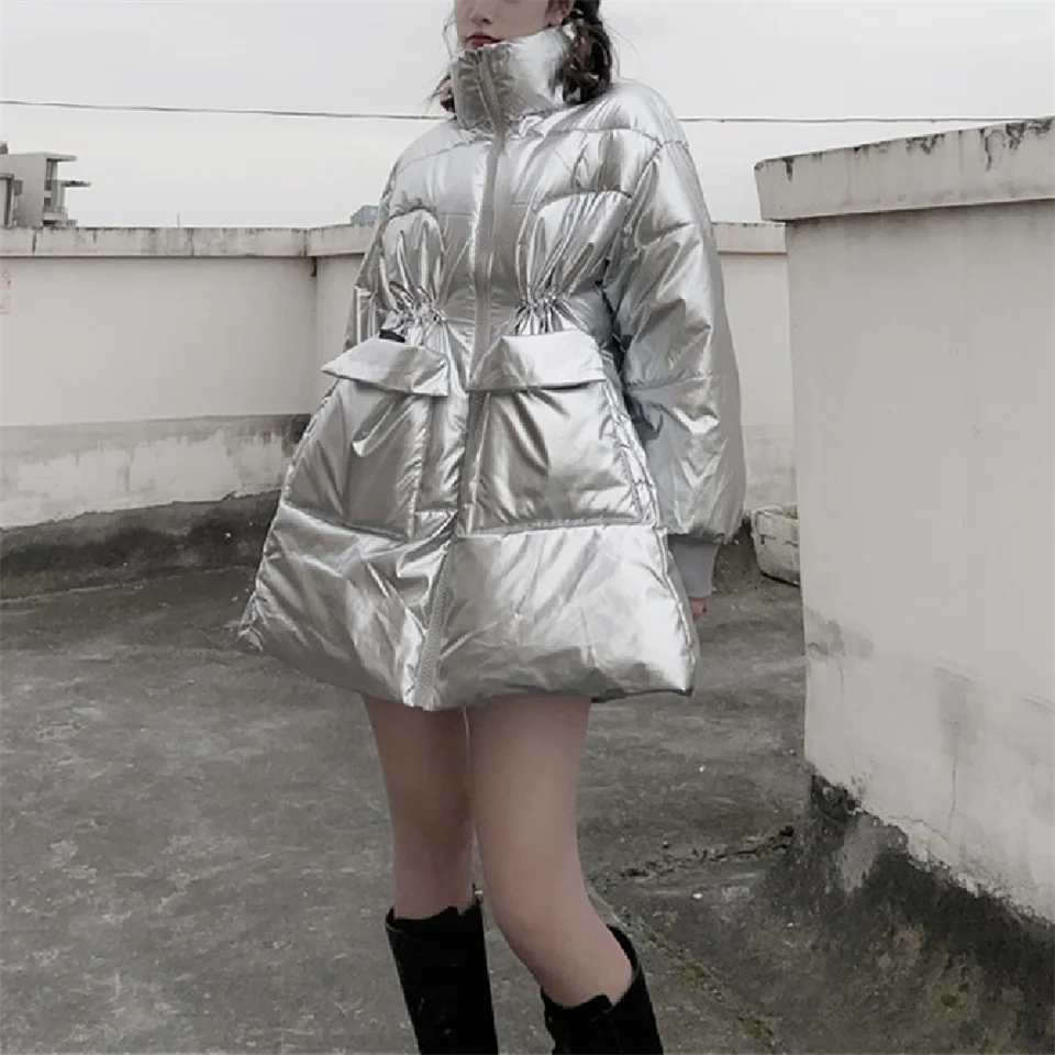 

New Winter Warm Padded Glossy Loose Coat Jacket Women Warm Parkas Fashion Parka Coat Casual Thick Jacket Female