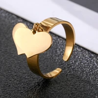 gold color trendy open size stainless steel double hearts width 4mm wedding rings for women engagement jewelry 2020 new