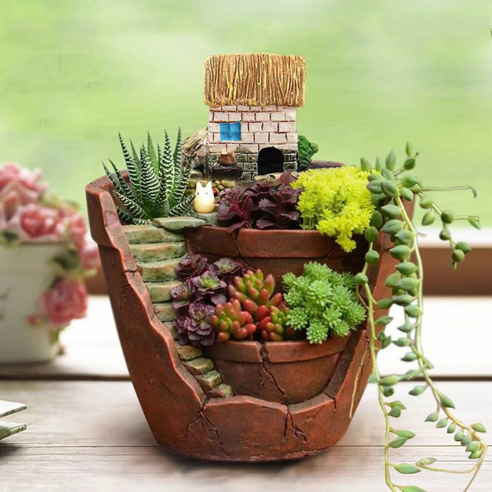 

Small House-round Succulent Plants Planter Flower Resin Flower Can Desktop Can Holder Ornaments Decoration Supplies
