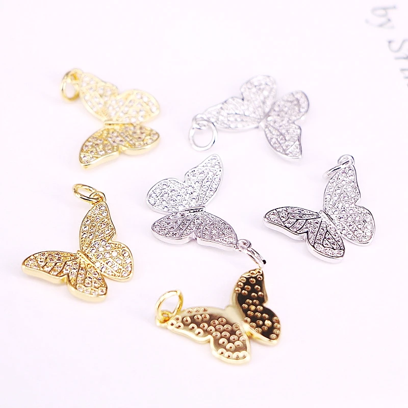 

10Pcs, Gold / Silver Color Fashion Charms Crystal Butterfly Pendants Cubic Zirconia Insect Jewelry for Necklace