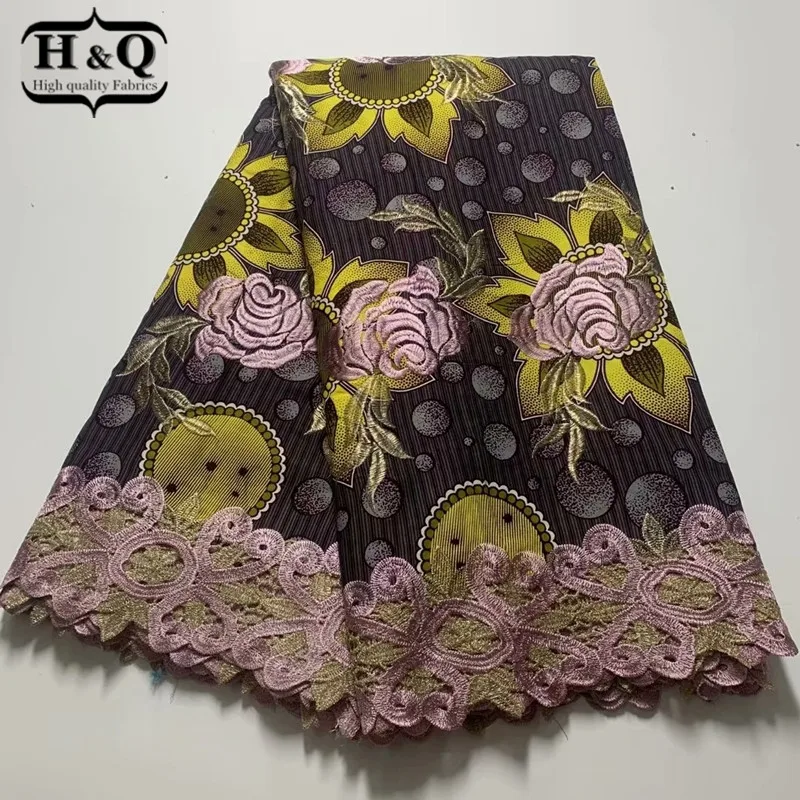 

H&Q fashion african batik lace wax fabric 100% cotton embroidered 6 yards/pcs nigerian guipure laces water soluble fabrics H1030