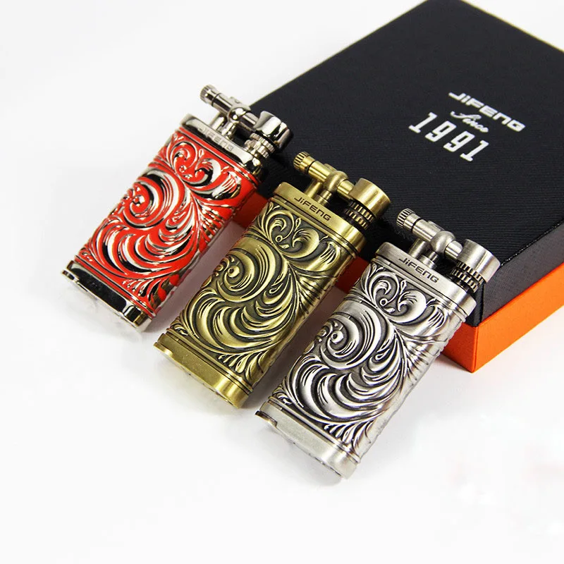 Зажигалка для сигарет Jifeng винтажная серебряная медная шлифовальный круг