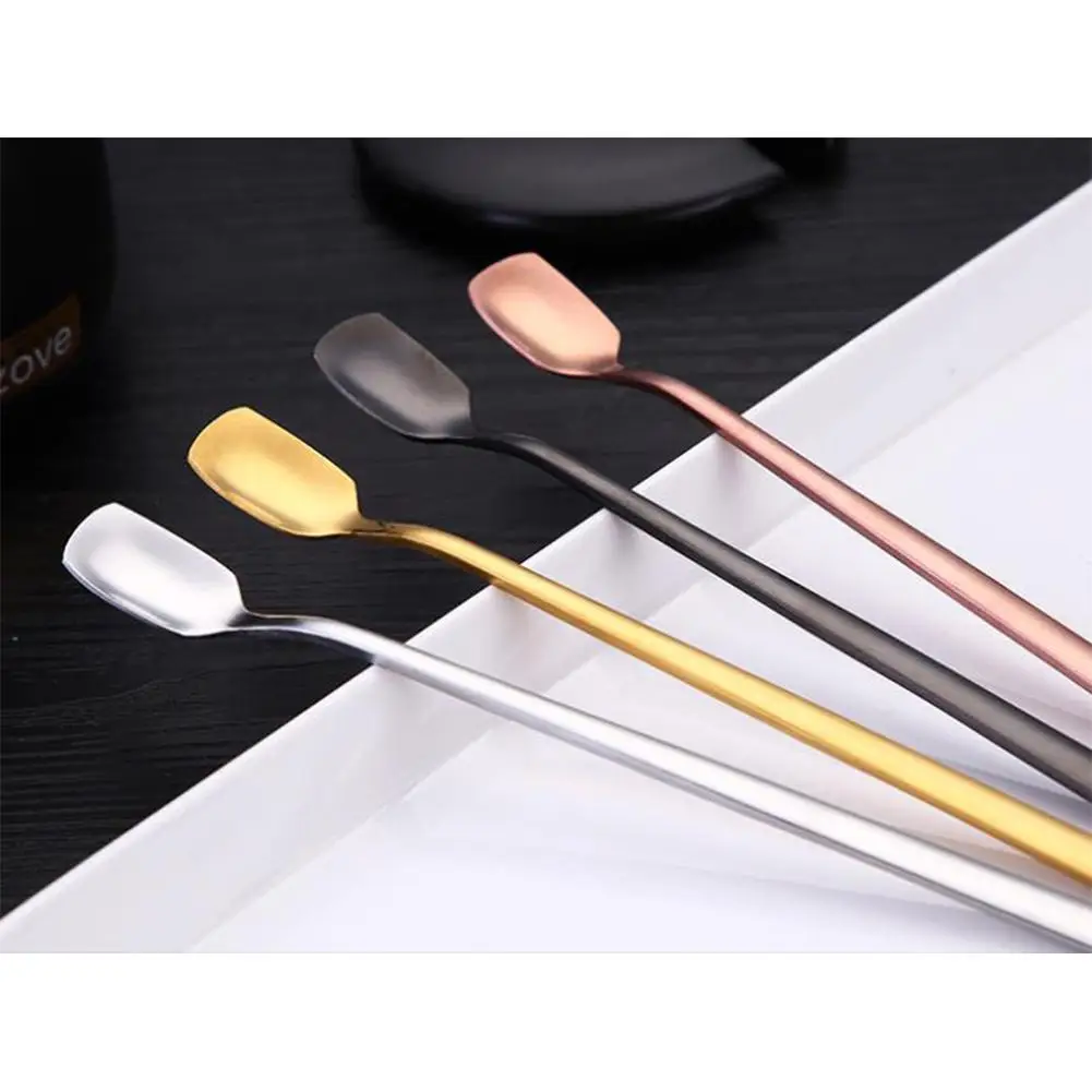 

1PC Square-Headed Teaspoon Long Handle Stainless Steel Coffee Stirring Spoons Dessert Ice Cream Mini Scoop Kitchen Tableware Hot