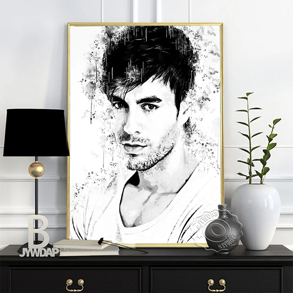 

Enrique Iglesias Spanish Pop Singer Poster, Black White Handsome Men Portrait Art Prints, Nordic Simple Style Home Wall Decor
