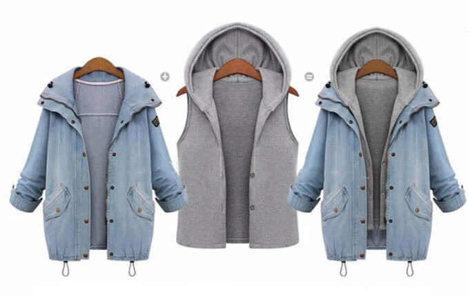 Женское джинсовое пальто с капюшоном парка на шнурке верхняя одежда комплект из 2