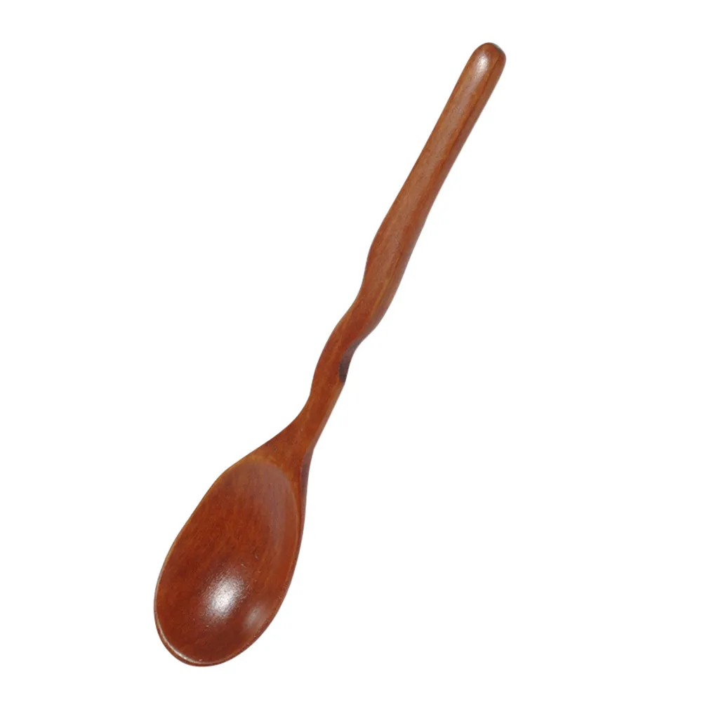 

2021 NEW Wave Solid Wood Spoon Wooden Korean 13.5CM X 2.8CM 100% Natural Wood Long Handle Round Spoon For Soup Mixing