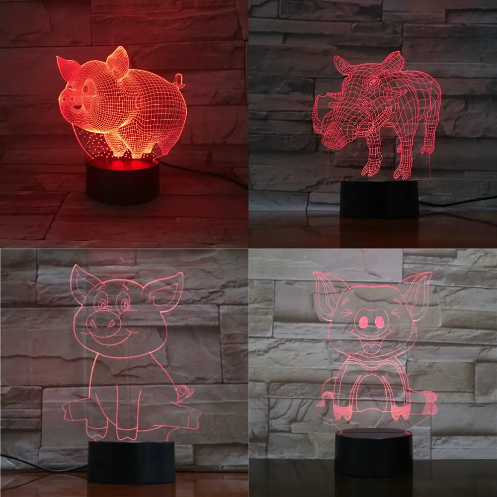Милая мультяшная 3d лампа в виде свиньи 7 цветов меняющийся ночник для девочек