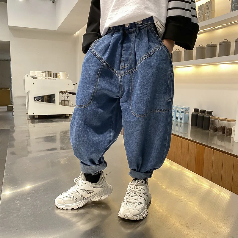 

Джинсовые брюки для мальчиков, свободные Капри, детская одежда для школы и занятий на свежем воздухе, повседневные Формальные штаны для бег...