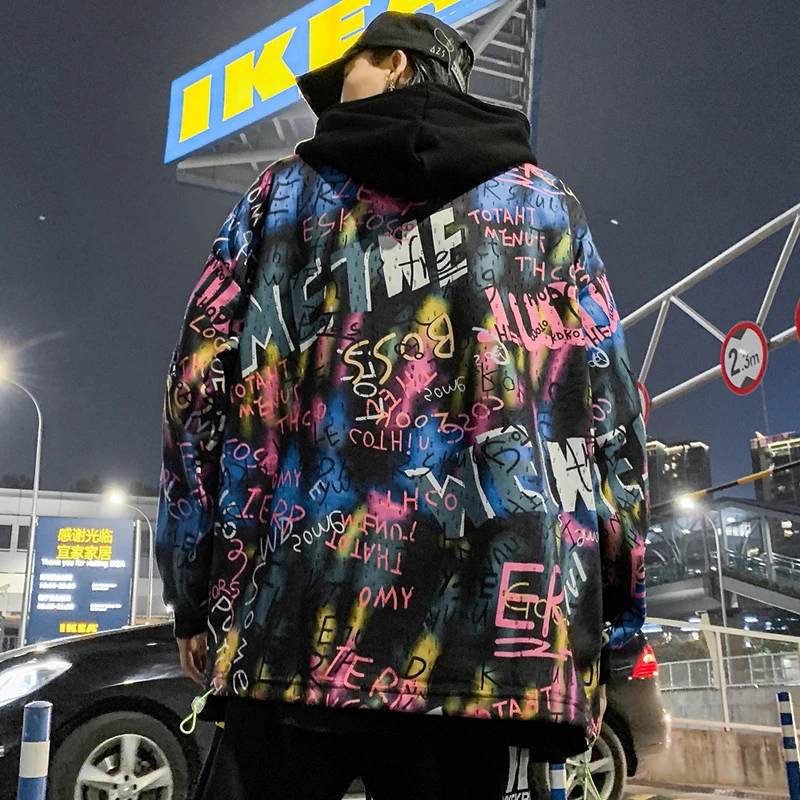Флисовые плотные толстовки с принтом граффити в стиле рок для мужчин 2019 японский