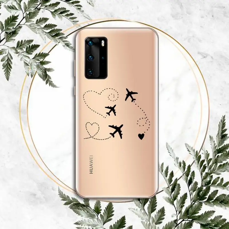 

World Map Travel aircraft Love heart Phone Case Clear Transparent for huawei honor P 40 30 20 lite Pro 10 i 8 9 x p smart 2019