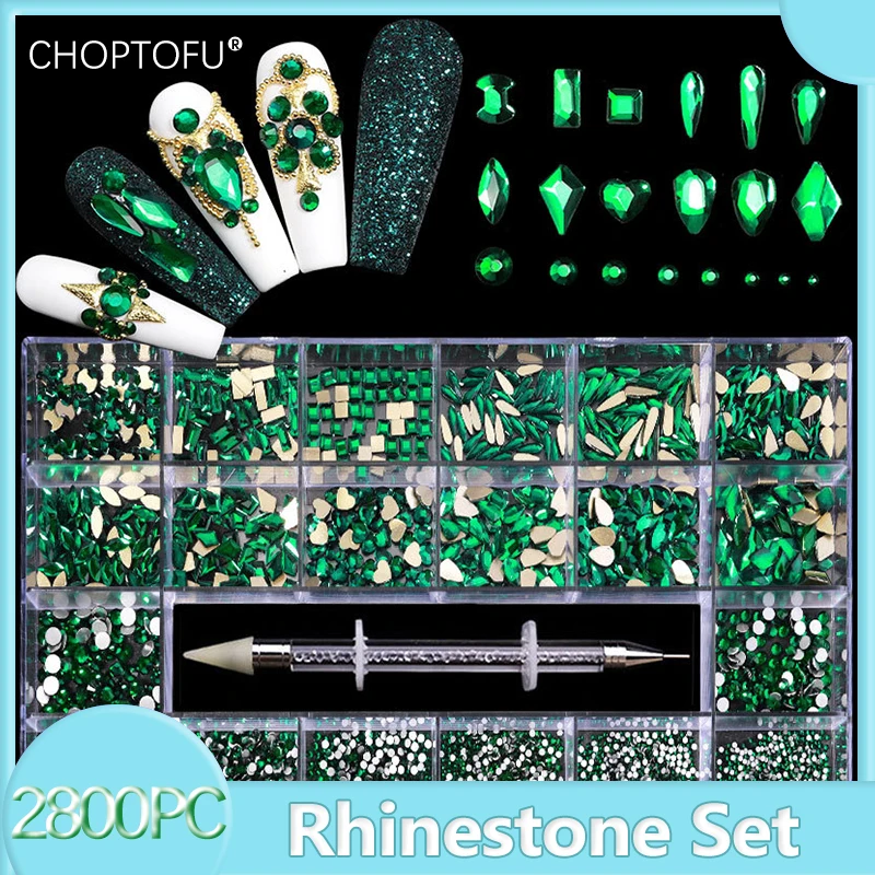 2800PC/Box Sparkling Nail Rhinestone Set FlatBack Diamond Rhinestones Kit Luxury Crystal Nail Art With 1 Pen For Decorations