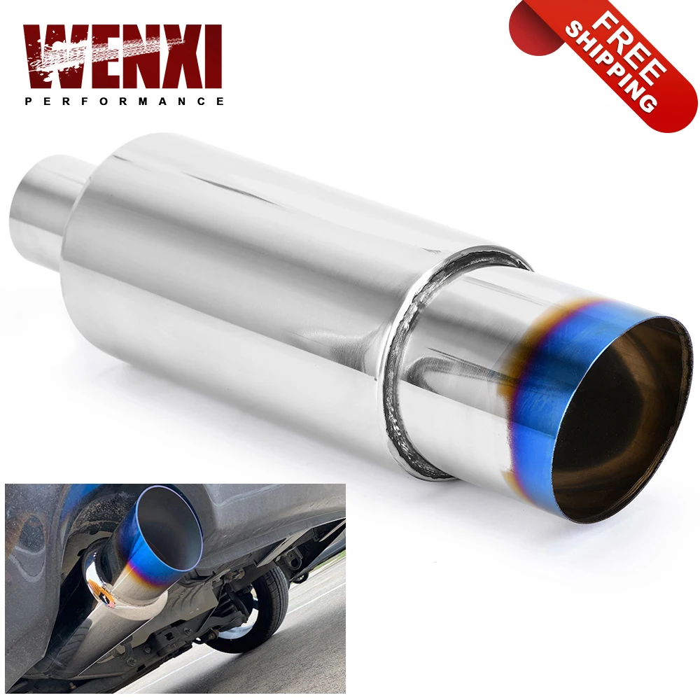 

Universal Muffler Exhaust Polished Stainless Steel W/Burnt Tip Silencer 2.0" Inlet To 3.5" Outlet Exhaust Tip Muffler