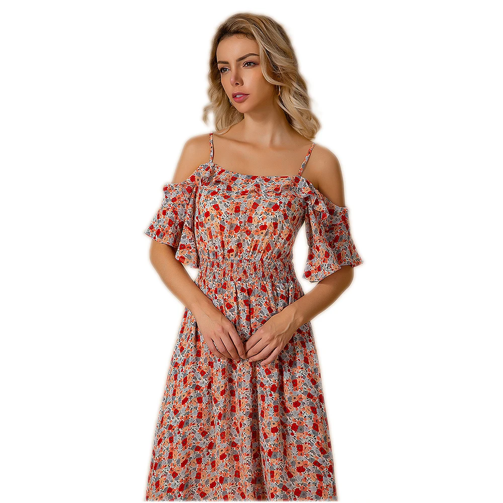 Женское платье с открытыми плечами ZOGAA винтажное макси оборками и цветочным