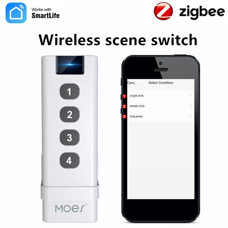 

Беспроводной сценический выключатель ZigBee для умного дома, 4-х клавишный пульт дистанционного управления, портативный концентратор Zigbee Tuya, и...
