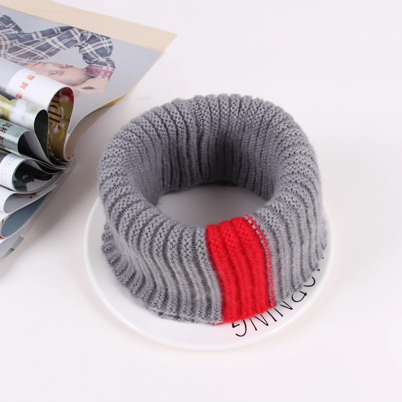 

Knit Neck Scarf Girls Thick Warmer Fleece Inside Winter Solid Snood Scarf Wool Elastic Children Collar Ring Scarves