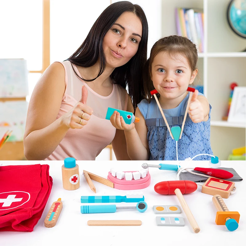 

Pretend Play Set Doctor Toys Dental Medical Kit Children's Simulation Role Playing Games Baby Learning Education Wooden Toy Gift