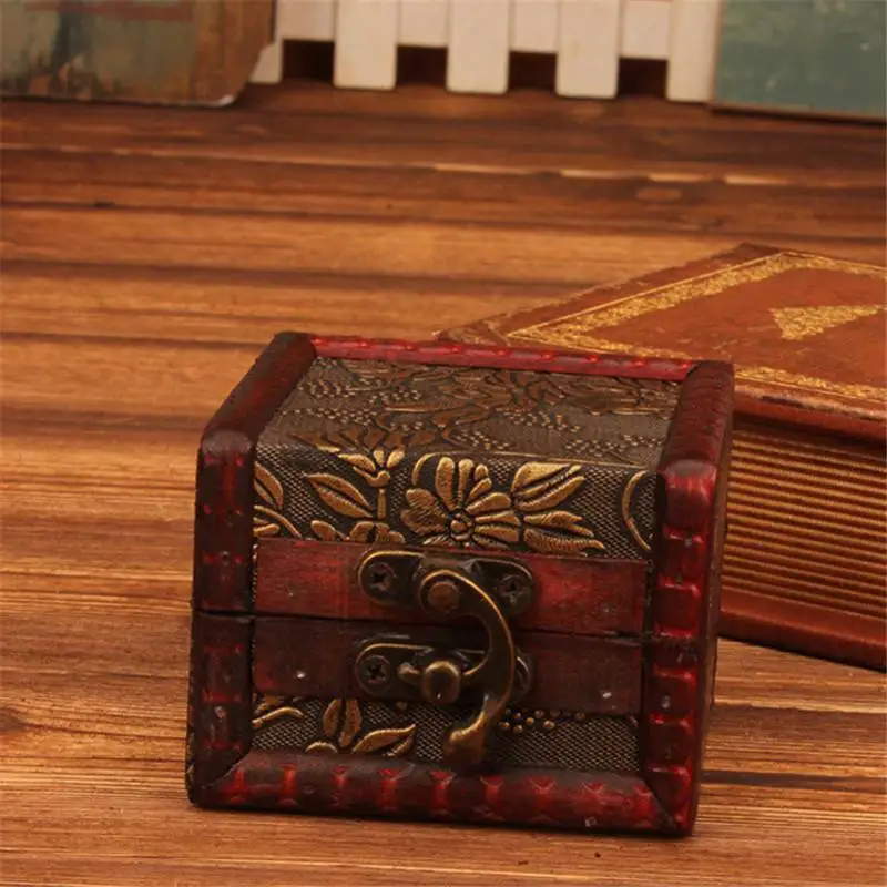 

Gift Storage Small Wooden Jewelry Lock Vintage Holder Box Necklace Bracelet Case
