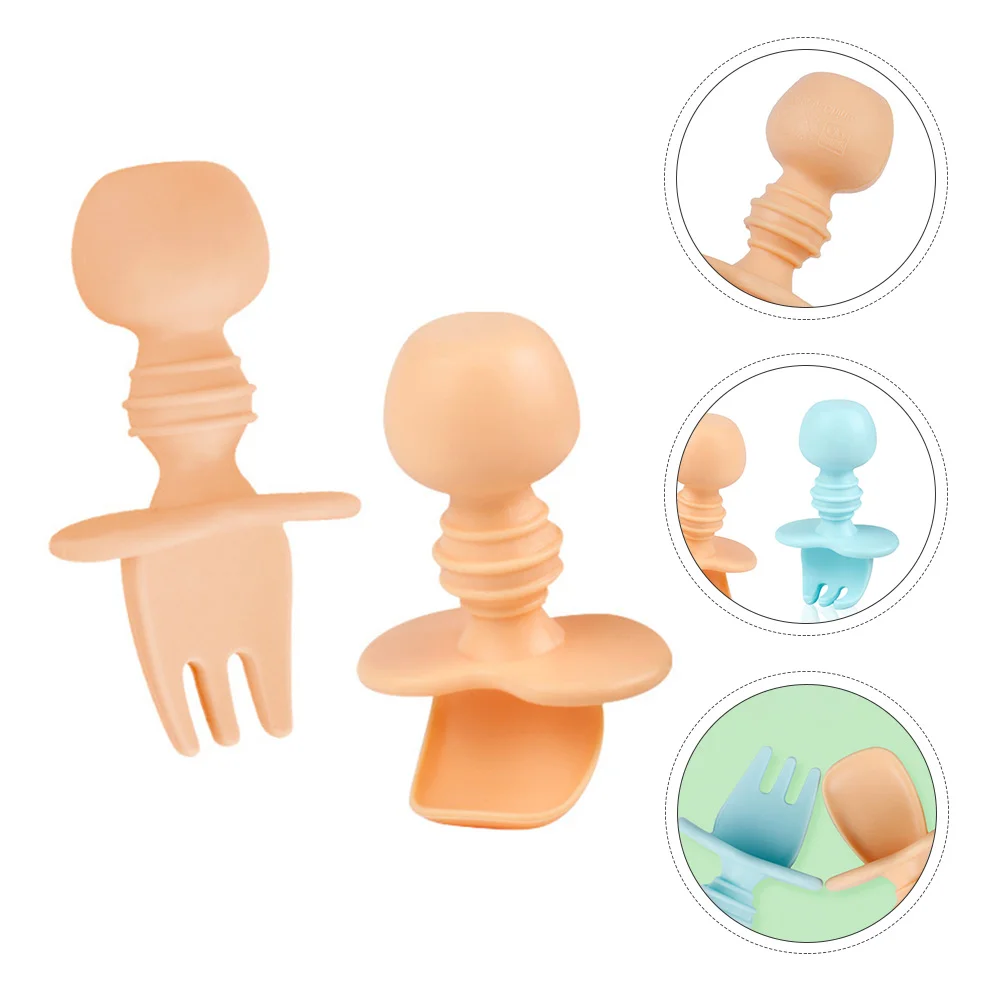 

1 Set of Silicone Spoon Fork Baby Dinning Training Tableware For Kids
