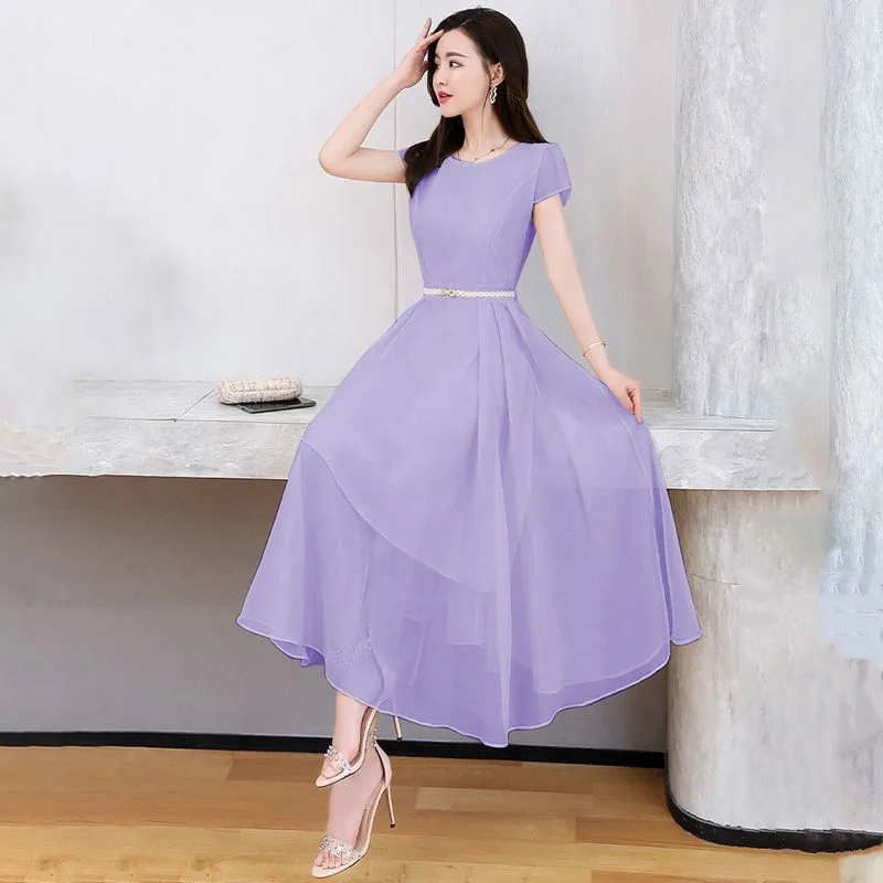 

Women Spring Summer Style Dress Women's O-Neck Thin Section Chiffon Slim Celebrity Temperament Ladies Dress SS3081