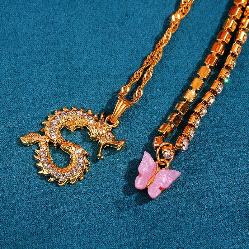 Женское многослойное ожерелье Flatfoosie богемное с кулоном в виде дракона чокер