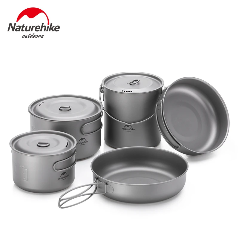 

Naturehike Titanium Pot Frying Pan Utensils Ultralight Folding Cutlery Set Outdoor Tableware Travel Cooking Set Camping Cookware