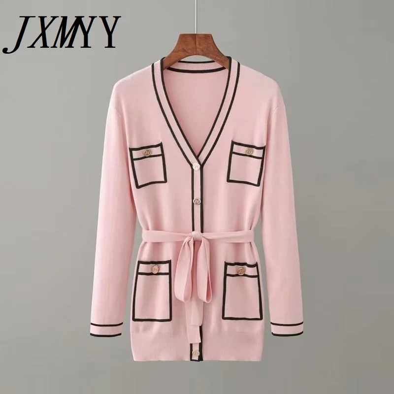 Женский трикотажный костюм JXMYY кардиган средней длины с длинным рукавом и