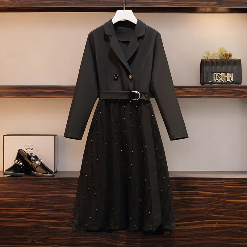 Plus Size Women Black Shirt Office Dress 2020 Smart Notched Long Sleeve Double breasted Prom Party Bodycon Dresses Cloth | Женская