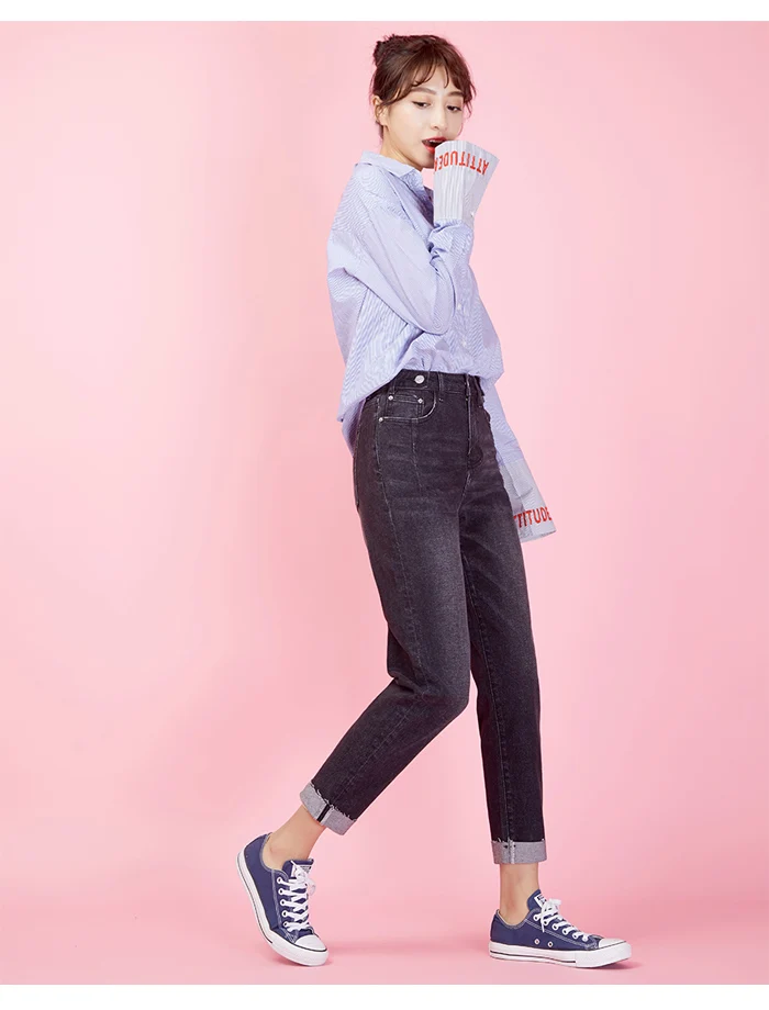 LEIJIJEANS, новинка, большой размер, женские черные шаровары с высокой талией, брюки с манжетами, крутые, крутые, модные, женские джинсы, 9028