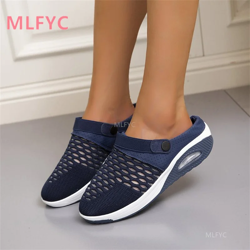 

Beach shoes women's slippers net celebrity slippers women's outer wear fashion air cushion slope heel thickness hole shoes women