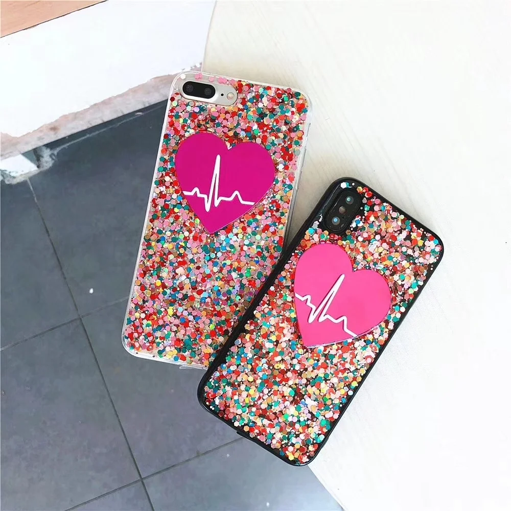 Блестящий чехол для телефона с сердечками IPhone 11 Pro X XS MAX XR мягкий из ТПУ