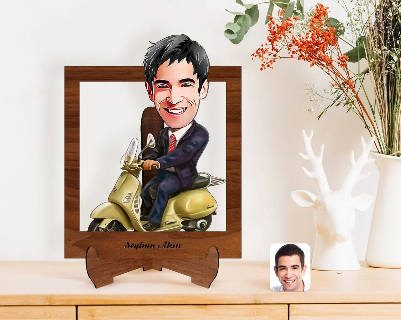 

Personalized Men 'S Biker Caricature Of Wooden STANDING 3D Biblo-3