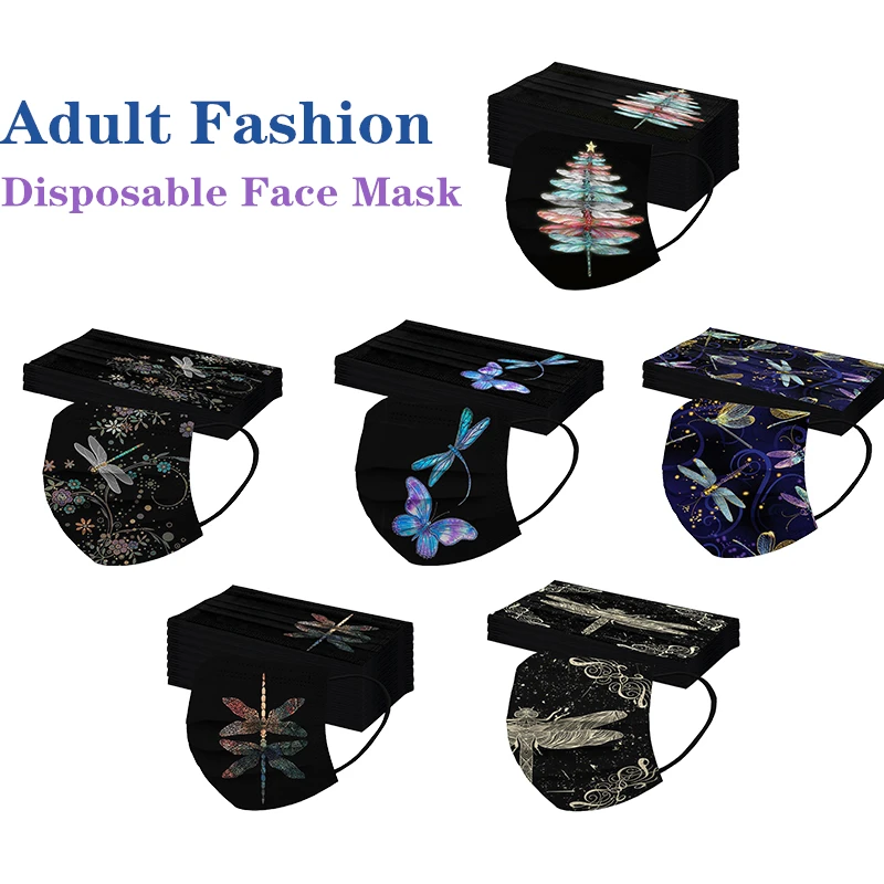 

10-100 шт., одноразовые маски для лица с рисунком стрекозы