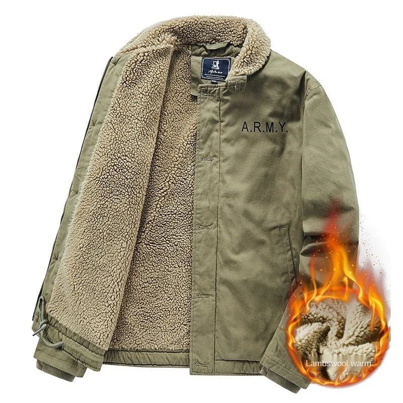 2021 Autumn And Winter Cotton Factory New Men's Plus Velvet Thickened Woolen Collar Plush Tooling Pilot Warm Jacket M-4XL