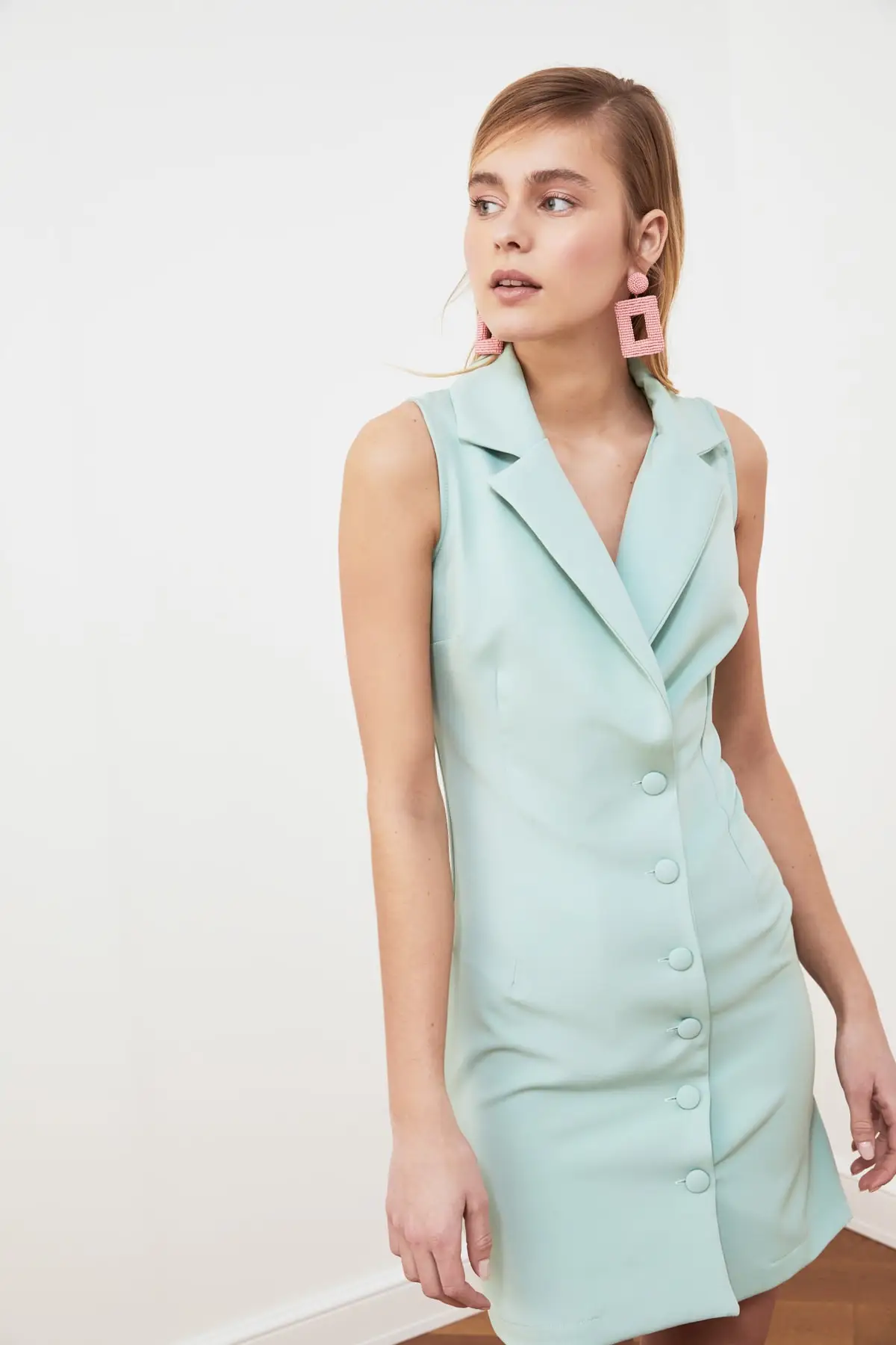 Платье с мятной пуговицей TWOSS19AP0280|Женские платья| |