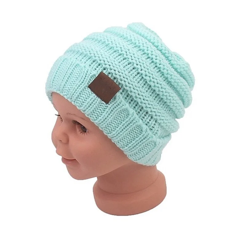 light blue with tag Зимние шапки для детей, теплая шапочка-бини, вязаные шапочки, свободные шапки для девочек, милые вязаные шапочки Skullies для мальчиков, Детская мешковатая шапка s - Цвет: light blue with tag