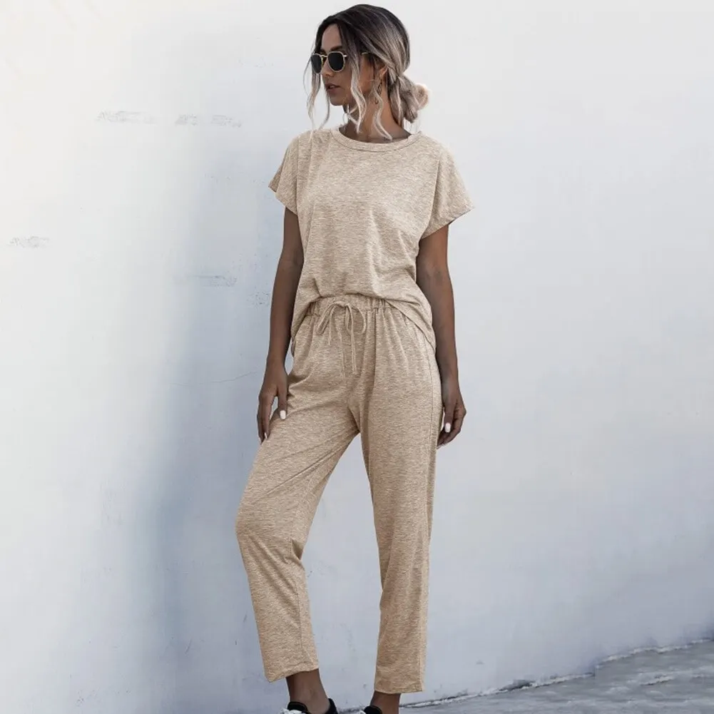 Женский спортивный костюм с поясом на резинке однотонный повседневный из двух