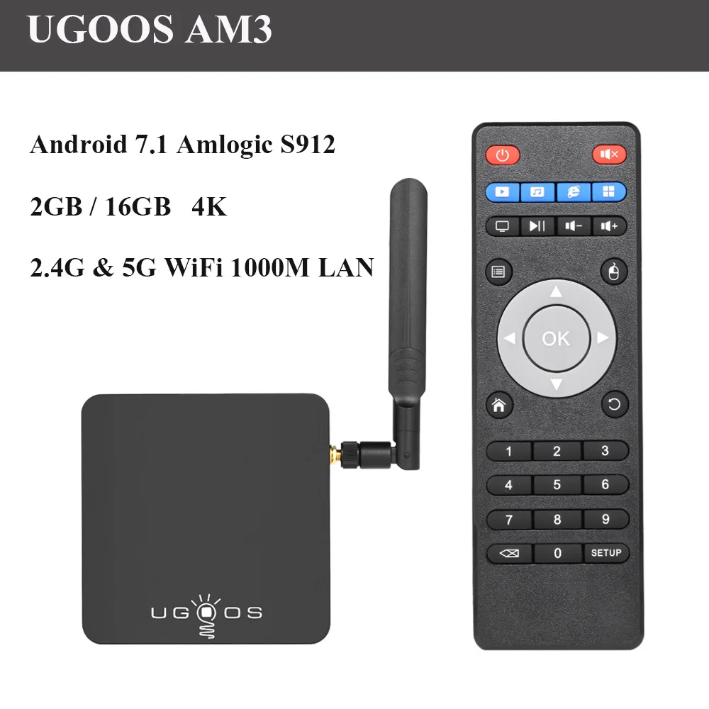 UGOOS AM3 Смарт Android 7,1 ТВ Box Amlogic S912 VP9 H.265 UHD 4K 2 ГБ/16 ГБ мини ПК, Wi-Fi и LAN DLNA Miracast HD Media Player - Цвет: Золотой