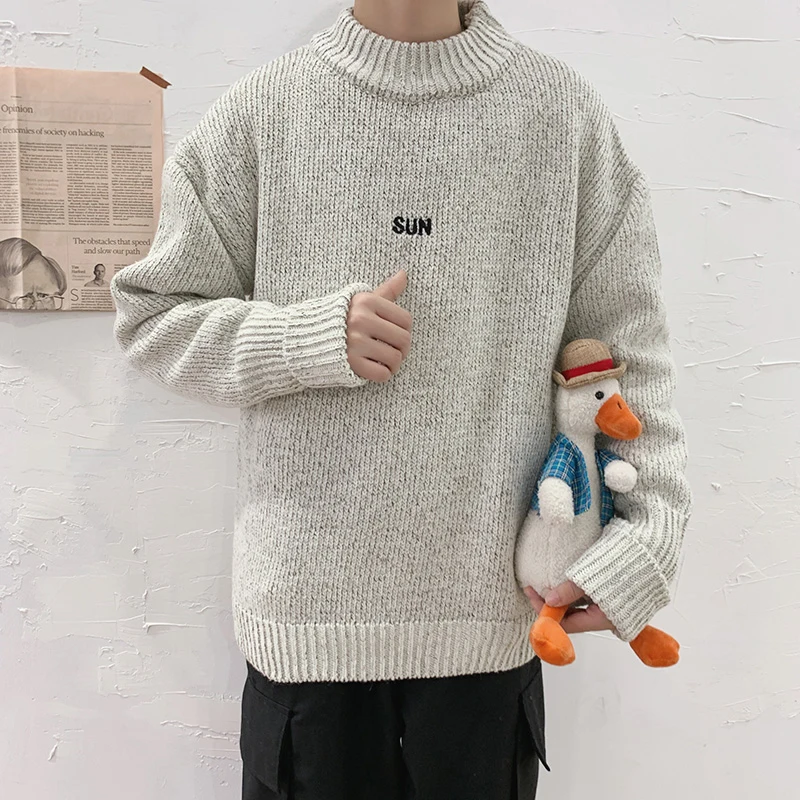 Осенний Корейский мужской свитер с коротким воротником в стиле Харадзюку