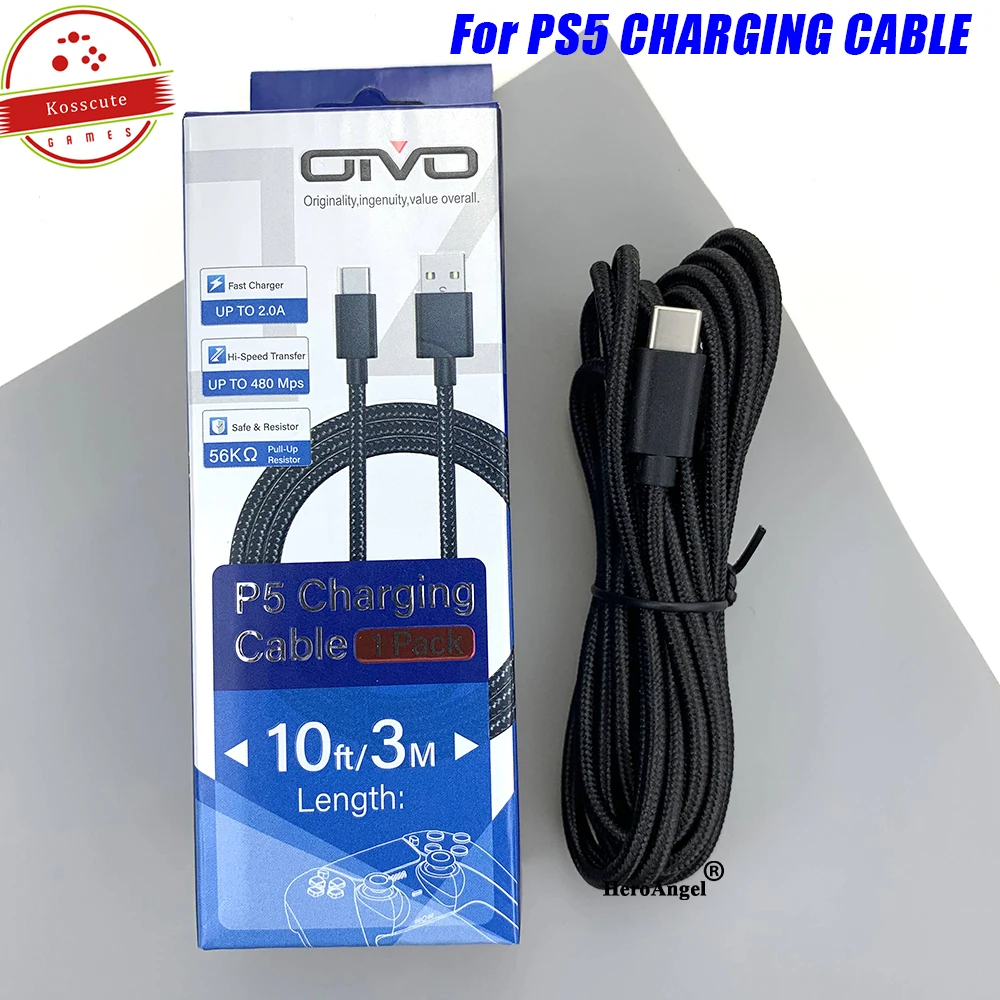 USB Type C Cable 3M Charging Cable Nylon Braided Type C Port for PS5/Xbox/PS4/NS/Phone Series Switch Pro Controller