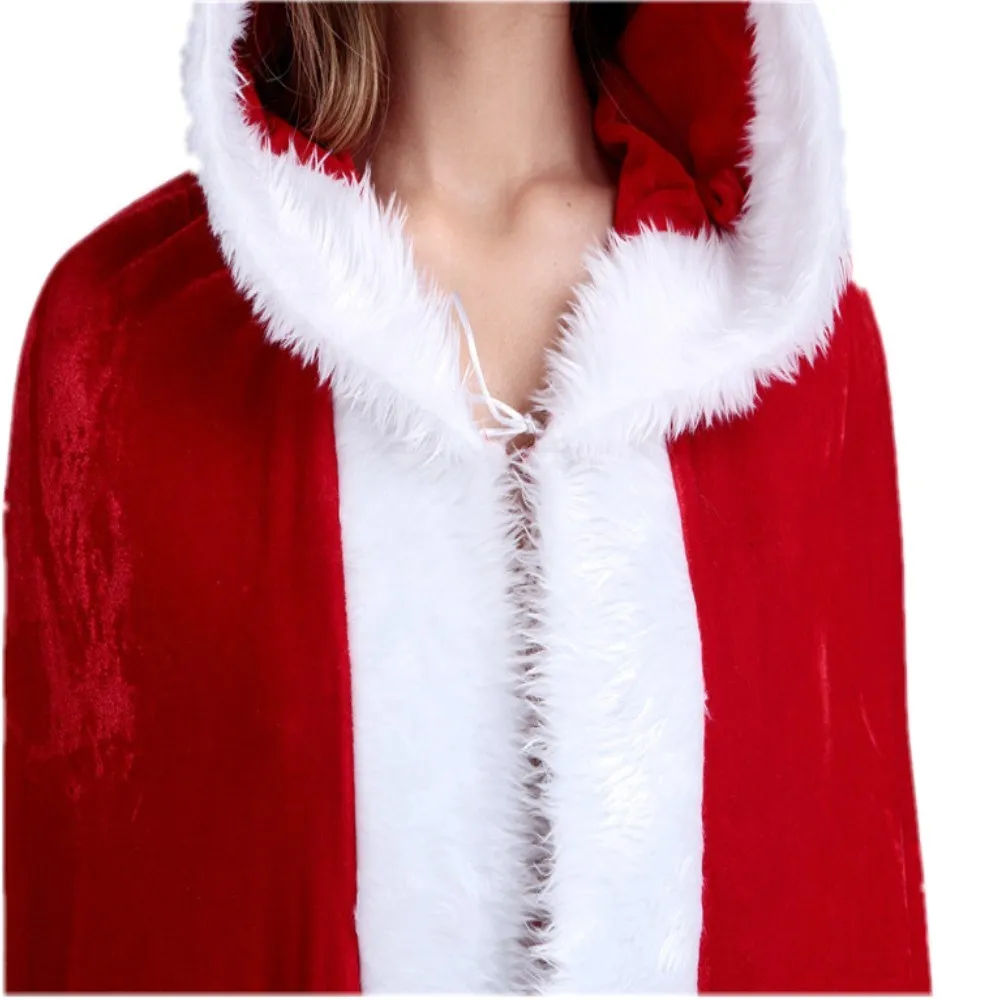 Рождественская накидка зимняя теплая Женская рождественская красная бархатная