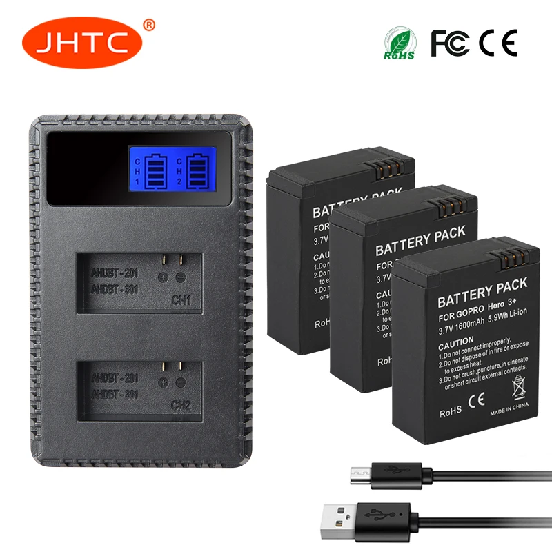 AHDBT 201 301 302 батарея камеры 1600mah для GoPro Hero 3 + Go Pro Hero3 LCD двойное зарядное устройство