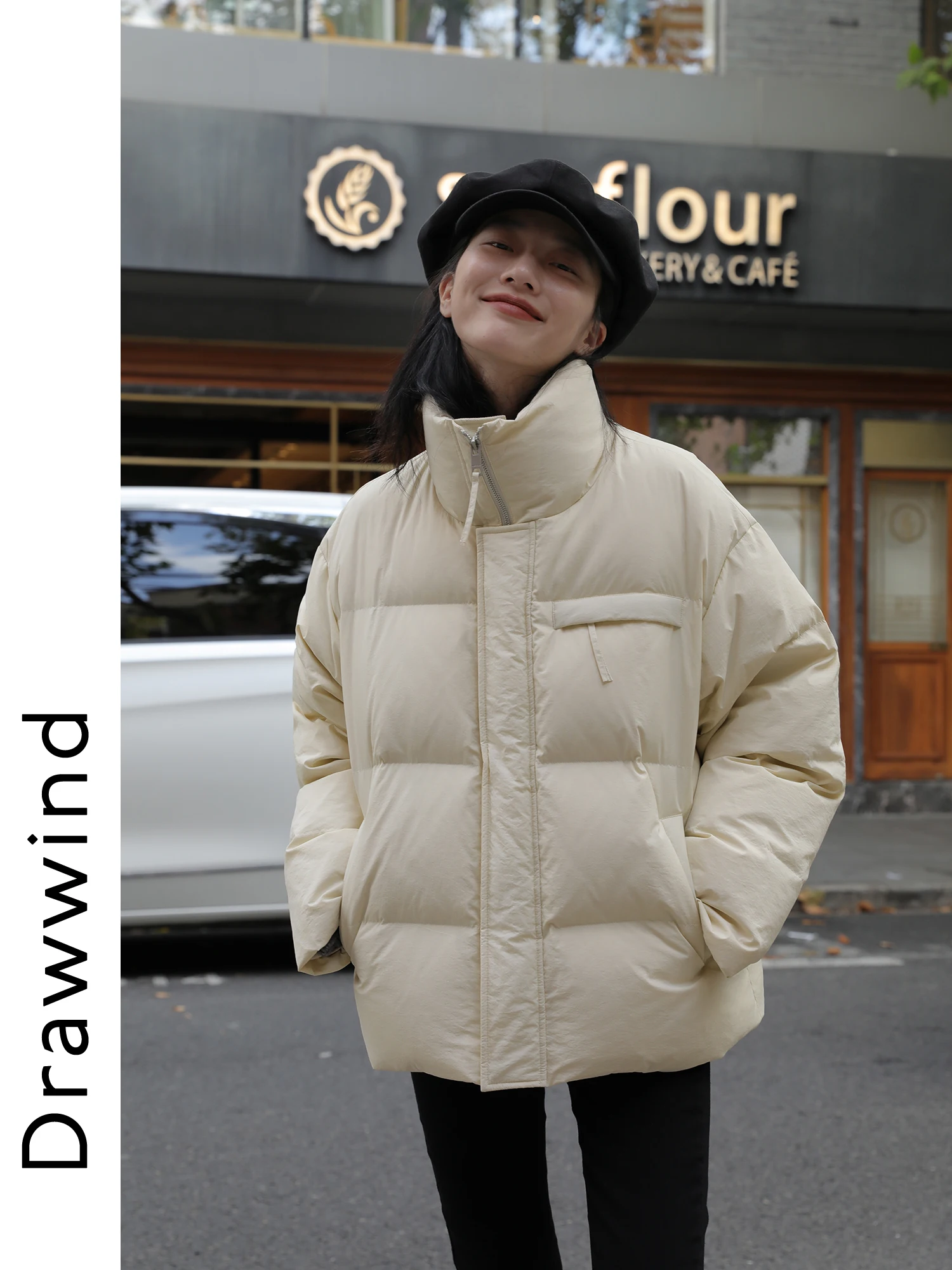 Off-White Stand Collar Short down Jacket Women's Winter New White Duck down Thickened Coat leather jacket women  womens coat