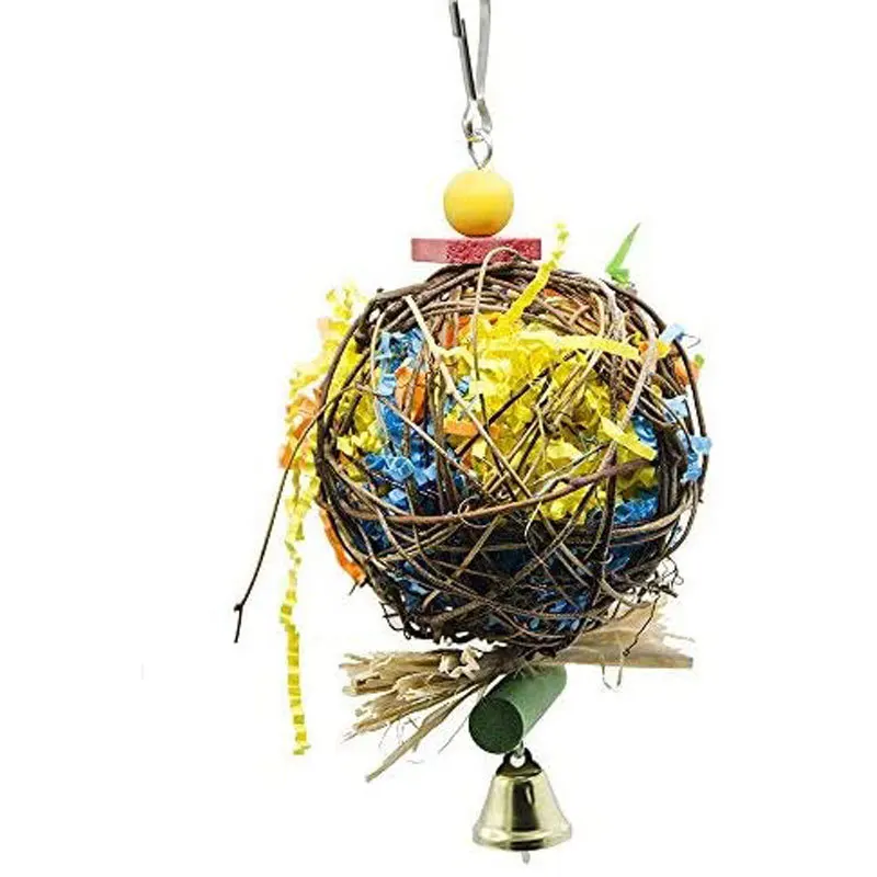 Жевательная игрушка для домашних животных попугай птица ветка Ротанговые шарики