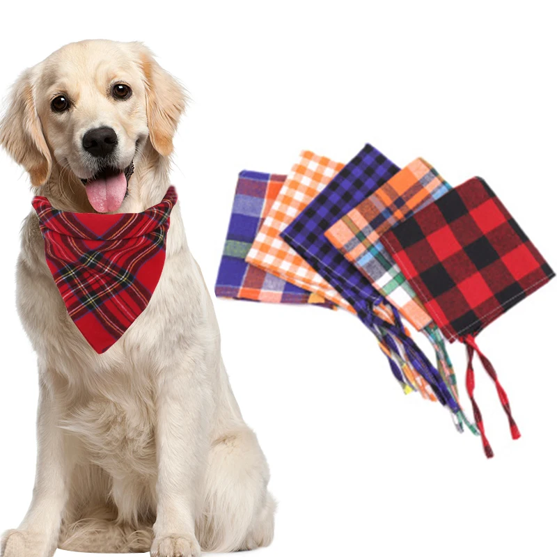 

Large Pet Scarf Pet Bandana For Dog Cotton Plaid WashableBow ties Dog Bandanas Collar Cat Dog Scarf Large Dog Accessories