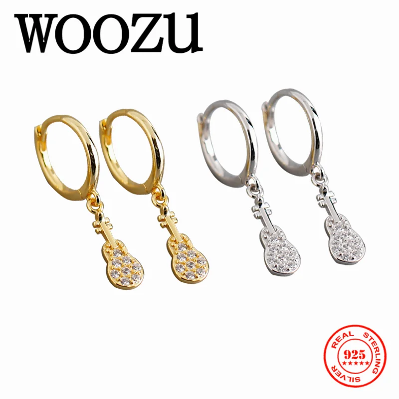 WOOZU реальные 925 стерлингового серебра романтическая музыкальный инструмент гитара свисающие серьги для