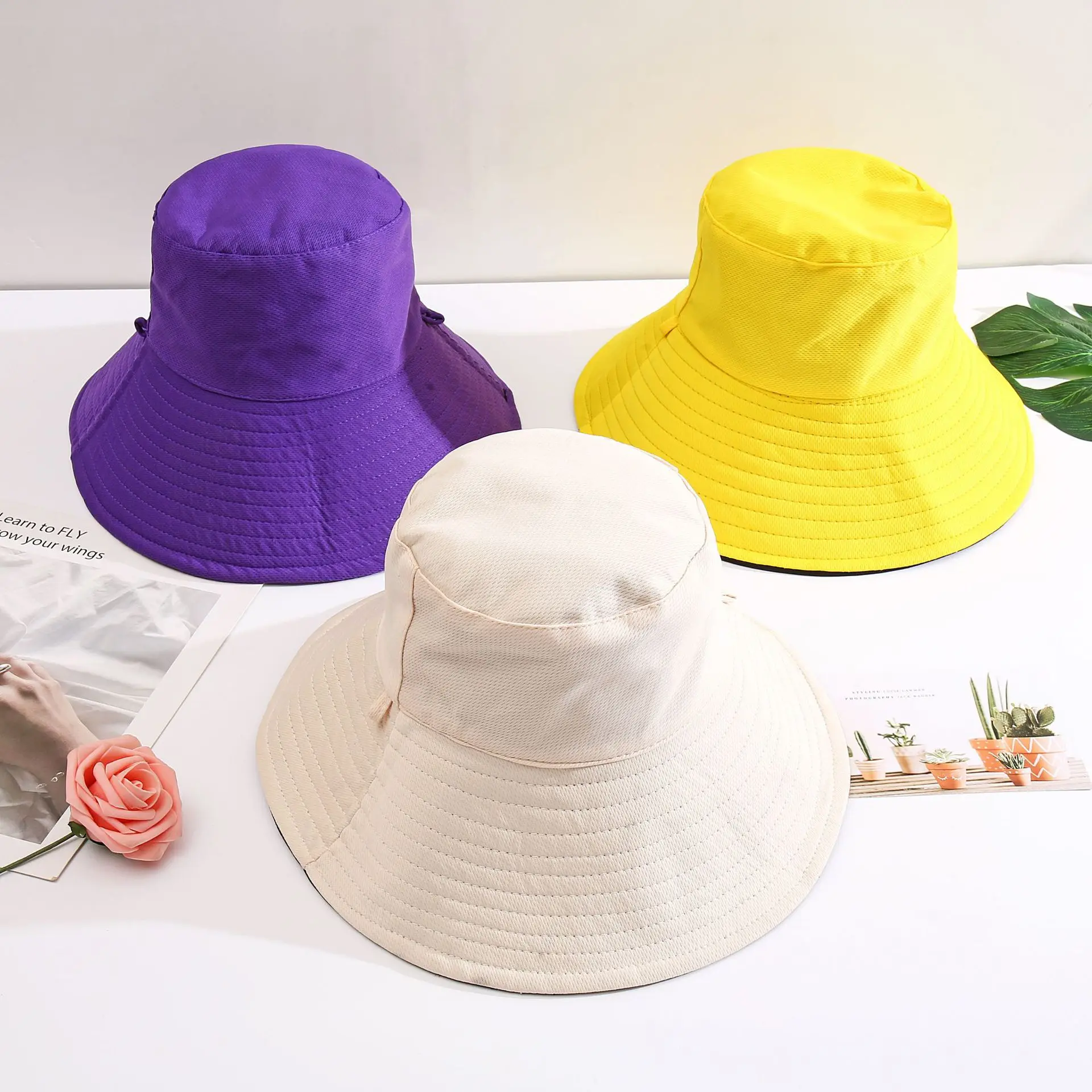 

New double-sided fisherman hat fashion summer ladies sun hat solid color wild basin hat hip hop bucket hat General casquette