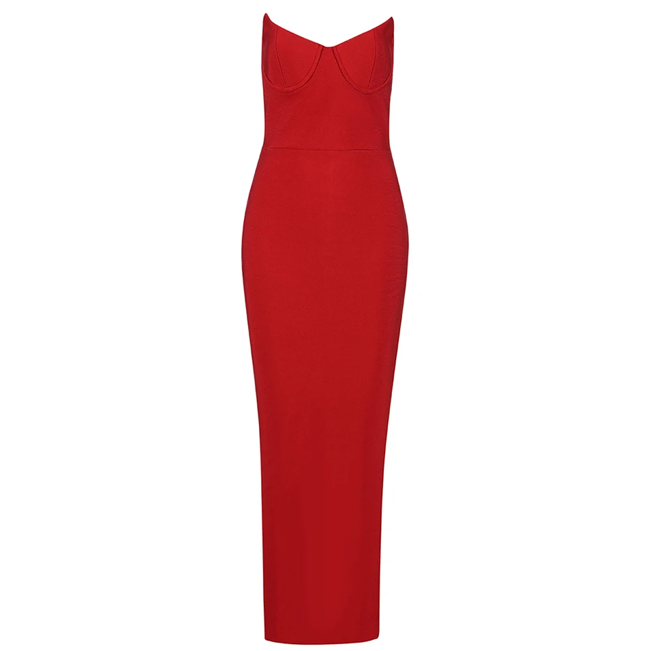 

2021 New Arrivals Ladies Black Red Sexy Strapless Backless Tight Bandage Dress Bodycon Fashion Celebrity Party Runway Dress