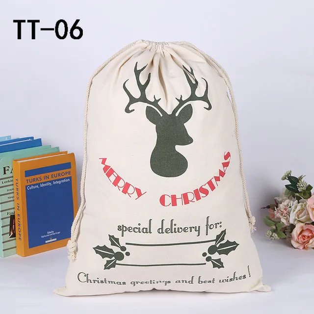 1 шт. Санта Рождественский подарок шнурок холст мешок большой Клаус Подарочный