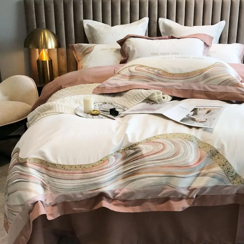 

Patchwork Embroidery Bedding Set Luxury Euro Bed Linen Cotton Double Bed Sheet Set Luxury Duvet Cover Set