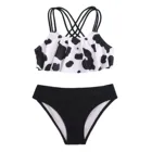Детский леопардовый купальник для девочек, белый купальник, пляжная одежда для детей, комплект бикини для девочек, купальный костюм с перекрестной спиной